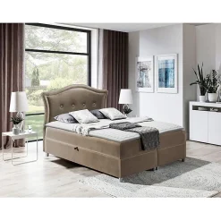Mobilier1 Lit continental Baltimore 135, Unique, Brun clair, Tissu, Disponible