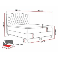 Mobilier1 Lit continental Baltimore 142, Double, Rouge, Tissu, Disponible Sale