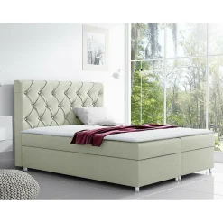 Mobilier1 Lit continental Baltimore 112, Double, Brun clair, Tissu, Disponible Online