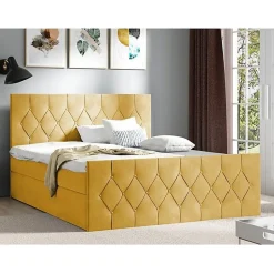 Mobilier1 Lit continental Baltimore 161, Unique, Jaune, Tissu, Disponible