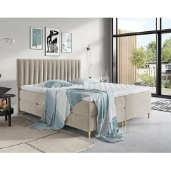 Mobilier1 Lit continental ComfiDream 156, Double, Brun clair, Tissu, Disponible