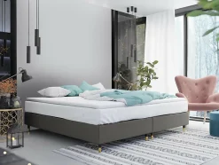 Mobilier1 Lit continental Logan 109, Double, Gris, Tissu, Disponible