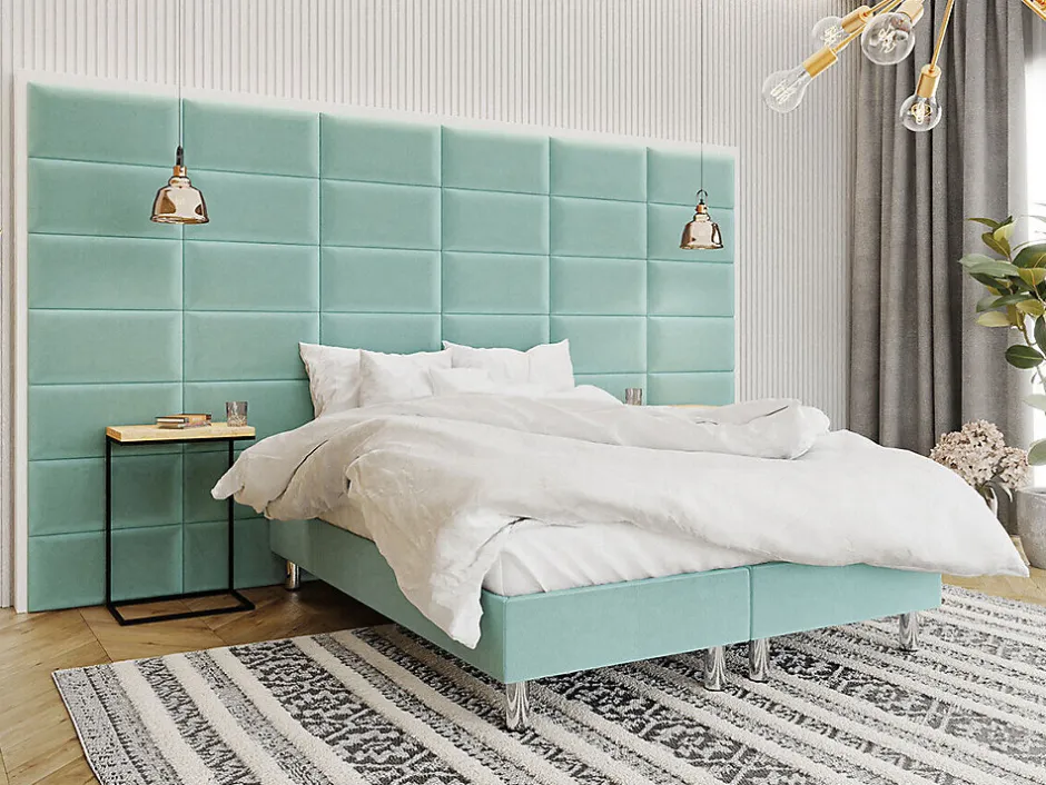 Mobilier1 Lit continental Logan 101, Double, Turquoise, Tissu, Disponible