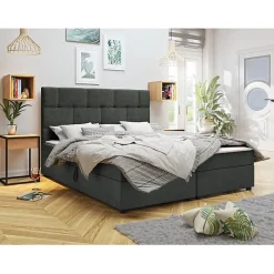 Mobilier1 Lit continental Memphis 103, Double, Gris, Tissu, Disponible