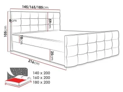 Mobilier1 Lit continental Memphis 113, Double, Rose, Tissu, Disponible Hot