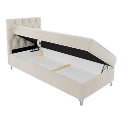 Mobilier1 Lit continental Memphis 142, Unique, Brun clair, Tissu, Disponible