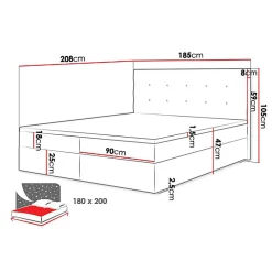 Mobilier1 Lit continental Memphis 114, Double, Bleu, Tissu, Disponible
