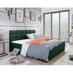 Mobilier1 Lit continental Memphis 115, Double, Vert, Tissu, Disponible