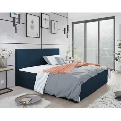Mobilier1 Lit continental Memphis 117, Double, Bleu, Tissu, Disponible