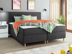 Mobilier1 Lit continental Memphis 135, Double, Gris, Tissu, Disponible