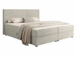 Mobilier1 Lit continental Memphis 117, Double, Brun clair, Tissu, Disponible New