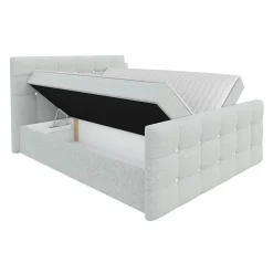 Mobilier1 Lit continental Memphis 113, Double, Brun clair, Tissu, Disponible