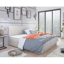 Mobilier1 Lit continental Memphis 117, Double, Gris, Tissu, Disponible
