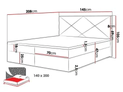 Mobilier1 Lit continental Memphis 117, Double, Gris, Tissu, Disponible