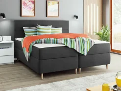 Mobilier1 Lit continental Memphis 135, Double, Gris, Tissu, Disponible Sale