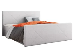 Mobilier1 Lit continental Memphis 120, Double, Gris, Tissu, Disponible