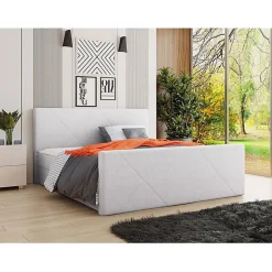 Mobilier1 Lit continental Memphis 120, Double, Gris, Tissu, Disponible