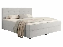 Mobilier1 Lit continental Memphis 114, Double, Gris, Tissu, Disponible