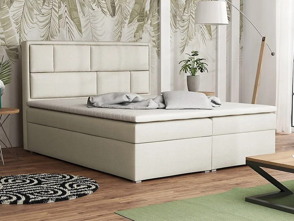 Mobilier1 Lit continental Pomona 115, Double, Brun clair, Tissu, Disponible Hot