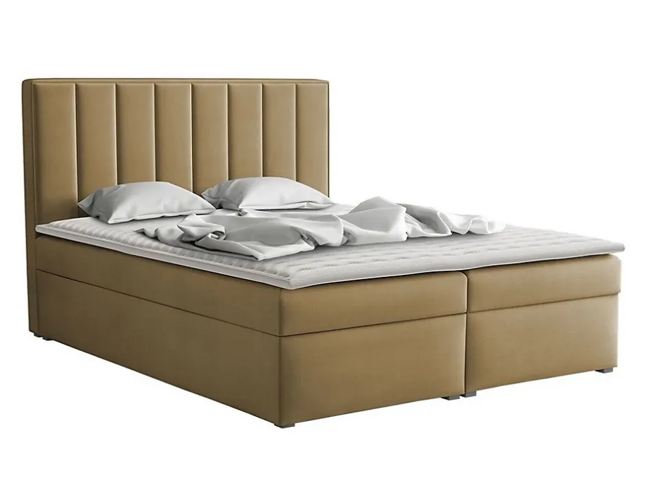 Mobilier1 Lit continental Pomona 116, Double, Brun clair, Tissu, Disponible New
