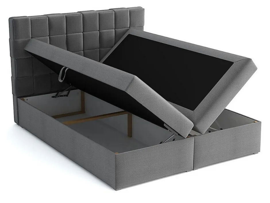 Mobilier1 Lit continental Pomona 117, Double, Brun clair, Tissu, Disponible