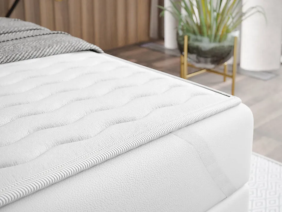 Mobilier1 Lit continental Pomona 117, Double, Brun clair, Tissu, Disponible