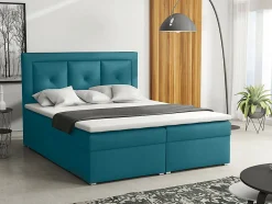 Mobilier1 Lit continental Pomona 113, Double, Turquoise, Tissu, Disponible