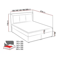 Mobilier1 Lit continental Pomona 112, Double, Gris, Tissu, Disponible Best