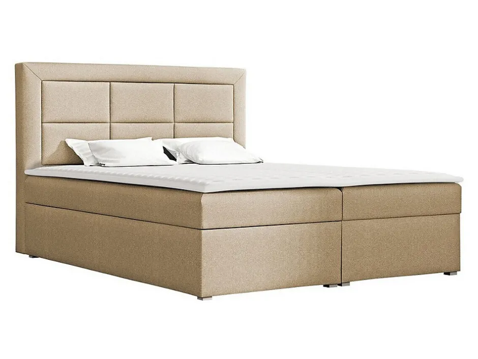 Mobilier1 Lit continental Pomona 114, Double, Brun clair, Tissu, Disponible