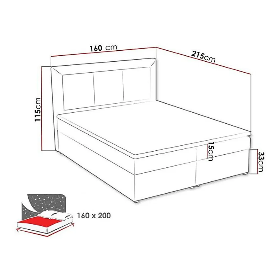 Mobilier1 Lit continental Pomona 114, Double, Brun clair, Tissu, Disponible