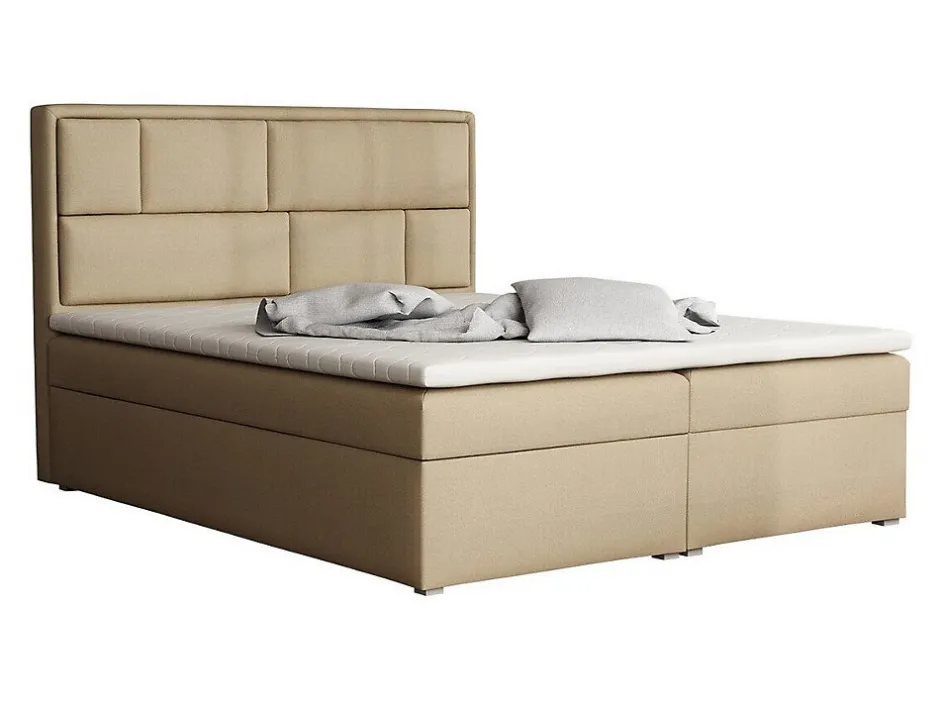 Mobilier1 Lit continental Pomona 115, Double, Brun clair, Tissu, Disponible