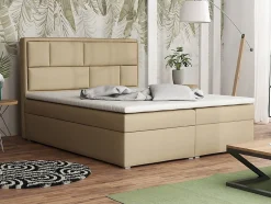 Mobilier1 Lit continental Pomona 115, Double, Brun clair, Tissu, Disponible