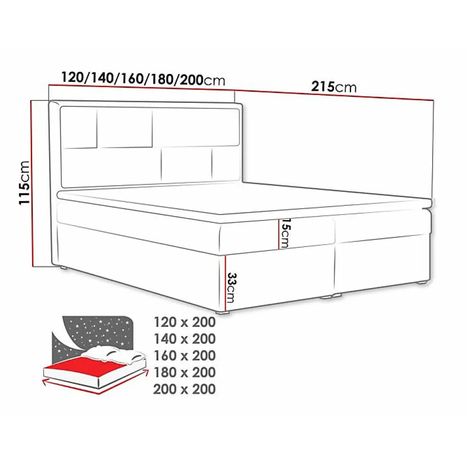 Mobilier1 Lit continental Pomona 115, Double, Brun clair, Tissu, Disponible