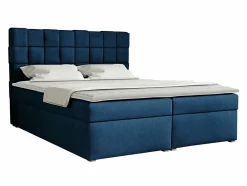 Mobilier1 Lit continental Pomona 117, Double, Bleu, Tissu, Disponible