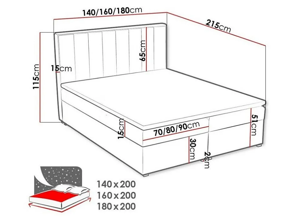 Mobilier1 Lit continental Pomona 117, Double, Bleu, Tissu, Disponible