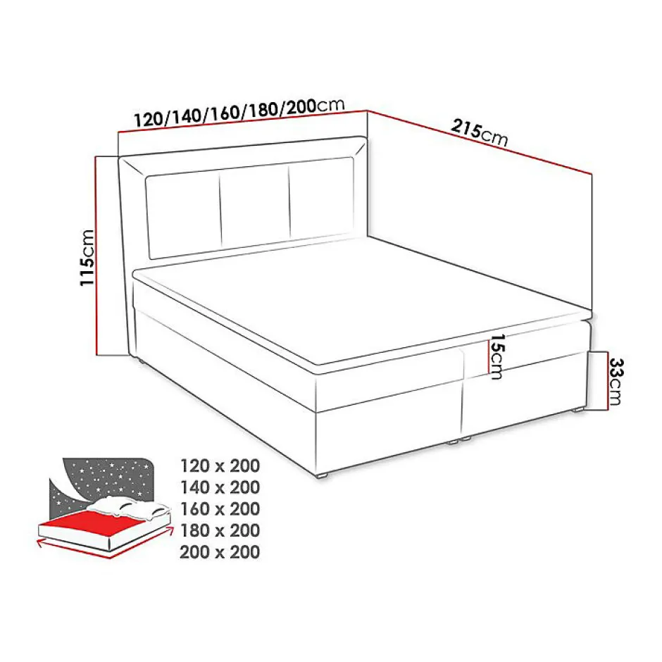 Mobilier1 Lit continental Pomona 112, Double, Gris, Tissu, Disponible New