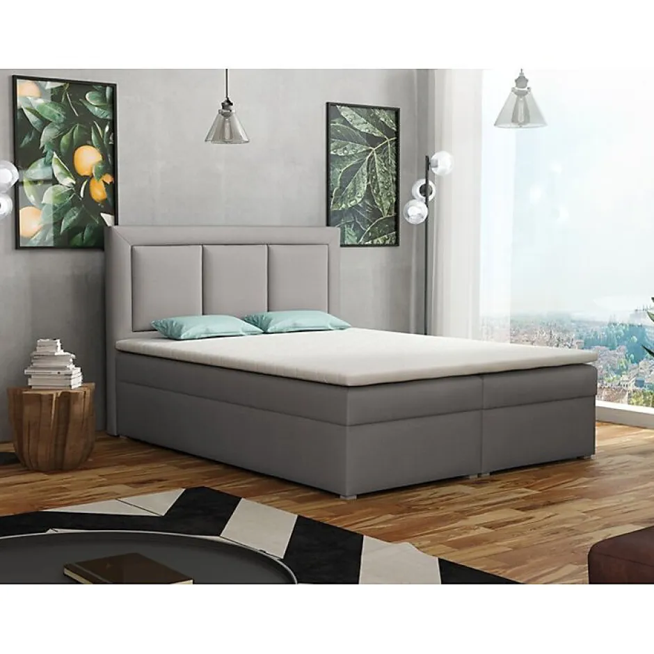 Mobilier1 Lit continental Pomona 112, Double, Gris, Tissu, Disponible New