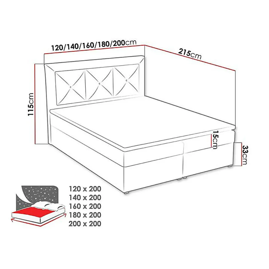 Mobilier1 Lit continental Pomona 113, Double, Brun clair, Tissu, Disponible