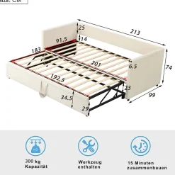 ProximaX Lit convertible 90/180x200 cm, canapé avec roulettes, sommier à lattes, tissu velours beige