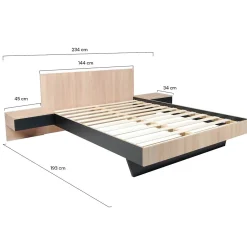 Weber Industries Lit COOL 140x190 cm + 2 chevets + sommier / Décor Chêne blanchi & noir Clearance