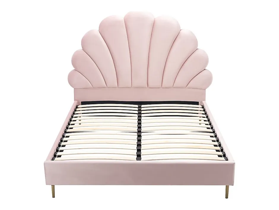 Vente-unique Lit coquillage 140 x 190 cm - Velours - Rose - LIVAYA Online