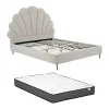 Vente-unique Lit coquillage 140 x 190 cm - Tissu - Beige + Matelas - LIVAYA Discount