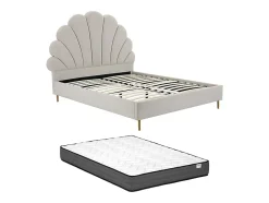 Vente-unique Lit coquillage 140 x 190 cm - Tissu - Beige + Matelas - LIVAYA Discount