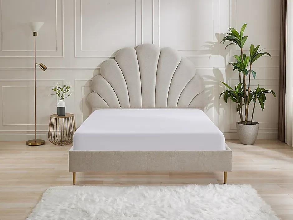 Vente-unique Lit coquillage 140 x 190 cm - Tissu - Beige + Matelas - LIVAYA Discount