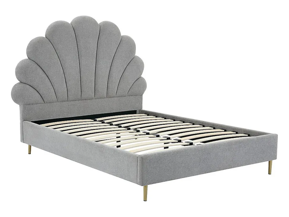 Vente-unique Lit coquillage 160 x 200 cm - Tissu - Gris clair - LIVAYA