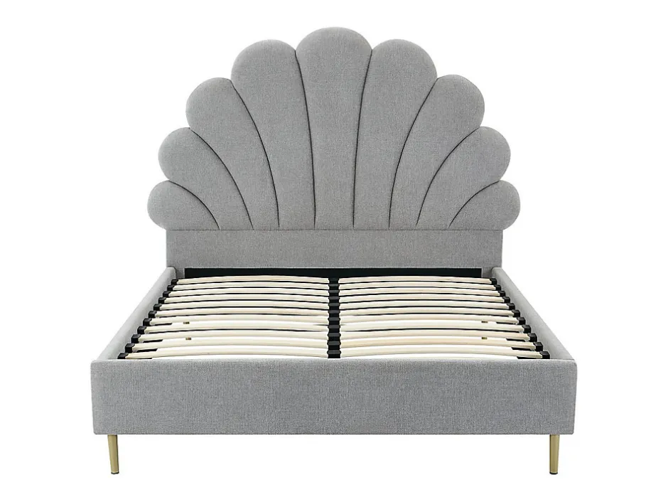 Vente-unique Lit coquillage 160 x 200 cm - Tissu - Gris clair - LIVAYA