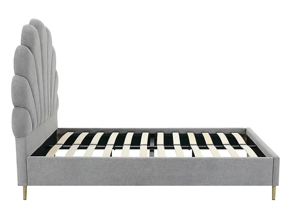 Vente-unique Lit coquillage 160 x 200 cm - Tissu - Gris clair + Matelas - LIVAYA Sale