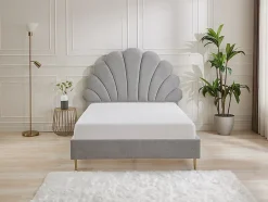 Vente-unique Lit coquillage 160 x 200 cm - Tissu - Gris clair + Matelas - LIVAYA Sale