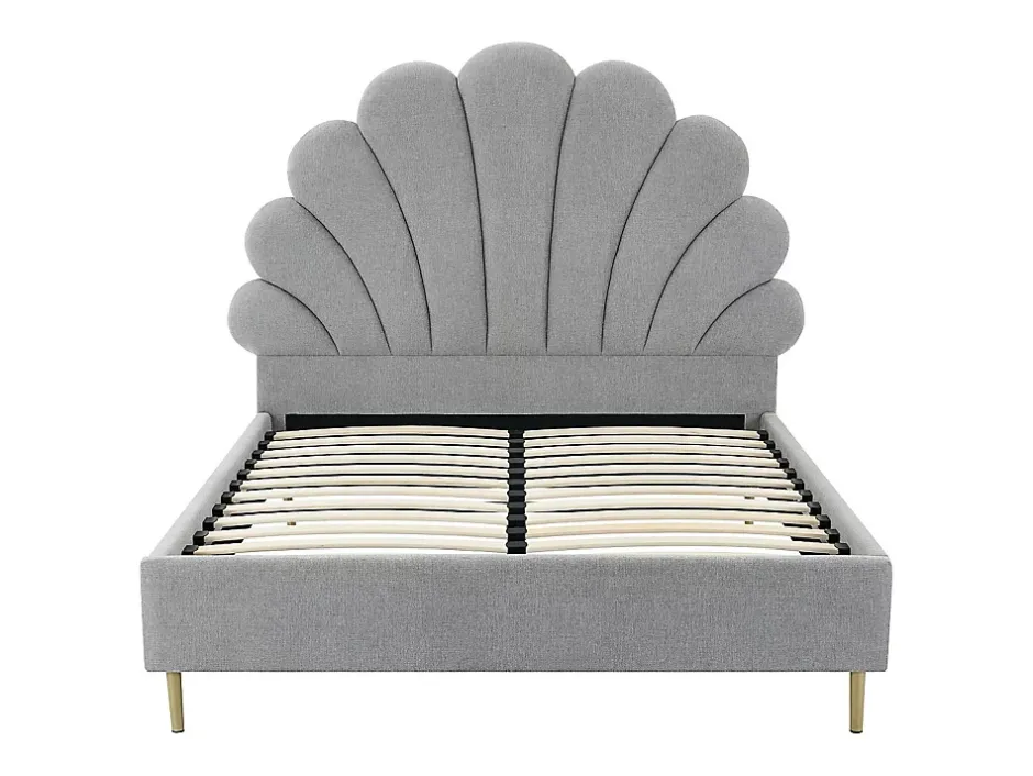 Vente-unique Lit coquillage 160 x 200 cm - Tissu - Gris clair + Matelas - LIVAYA Sale