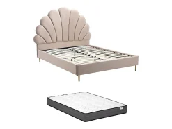Vente-unique Lit coquillage 140 x 190 cm - Velours - Beige + Matelas - LIVAYA